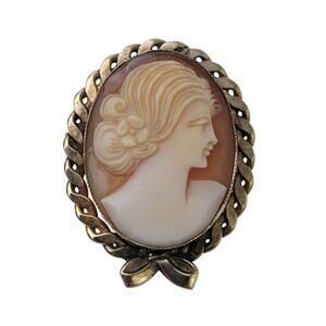 Vintage AMCO Carved Shell 14K GF Gold Filled Pin Pendant